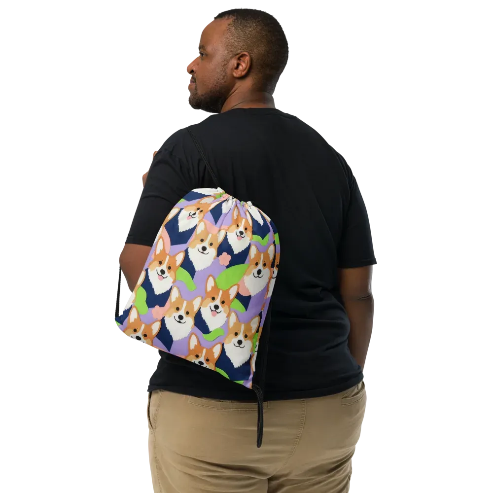 Corgi Colorwave on Drawstring Bag — Front