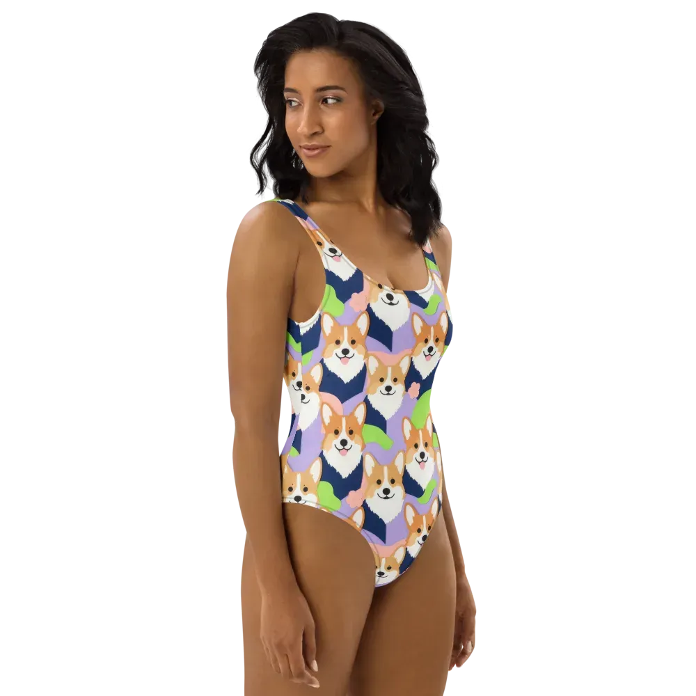 Corgi Colorwave on One-Piece Swimsuit — Right