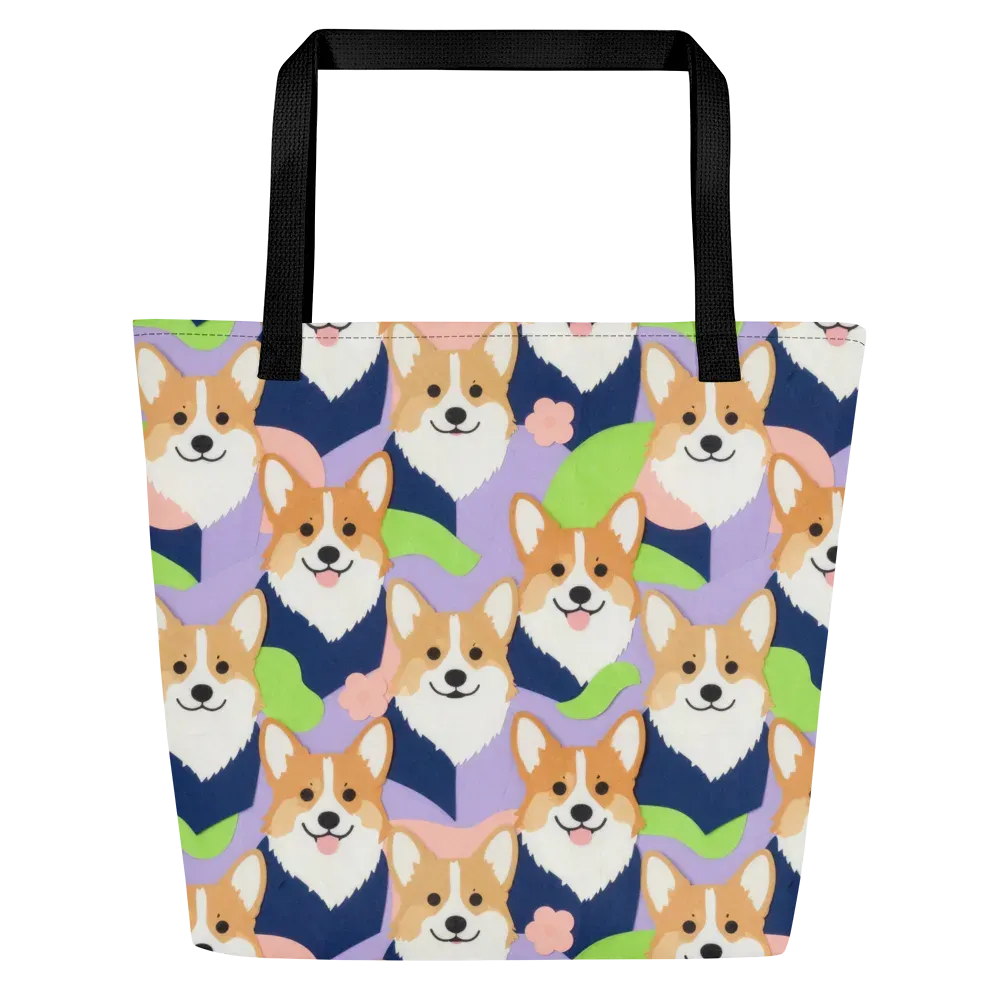 Corgi Colorwave on Large Tote Bag W/ Pocket — Front