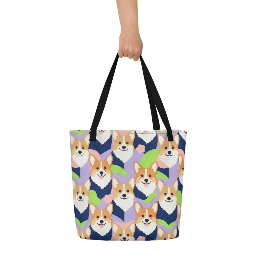 Corgi Colorwave on Large Tote Bag W/ Pocket — Front