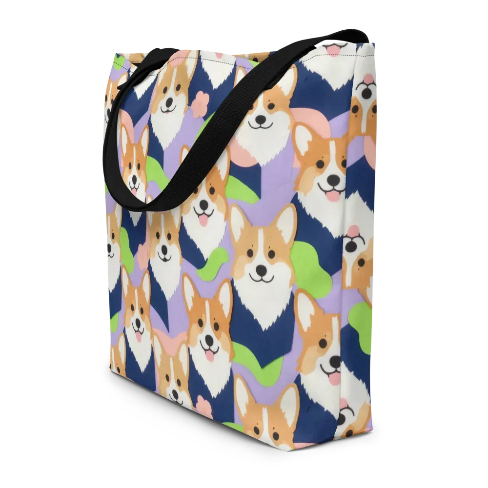 Corgi Colorwave on Large Tote Bag W/ Pocket — Front