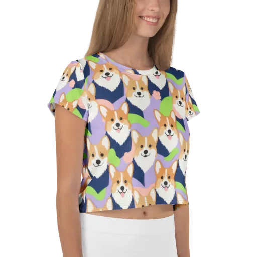 Corgi Colorwave on a Crop Tee