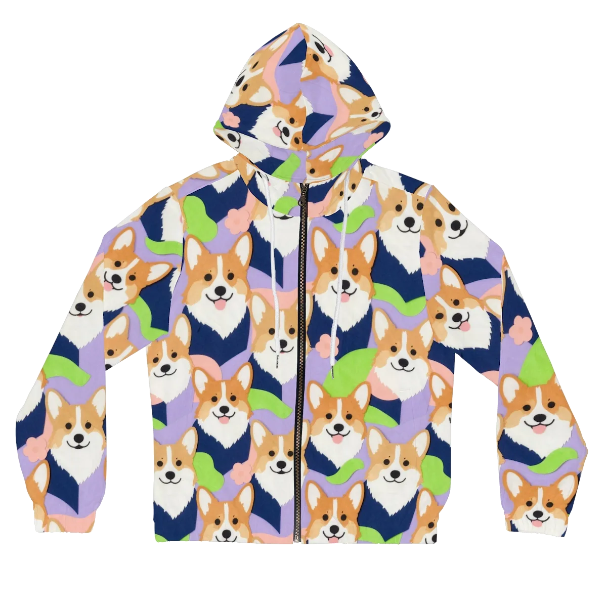 Corgi Colorwave on Women's Full-Zip Hoodie — Front