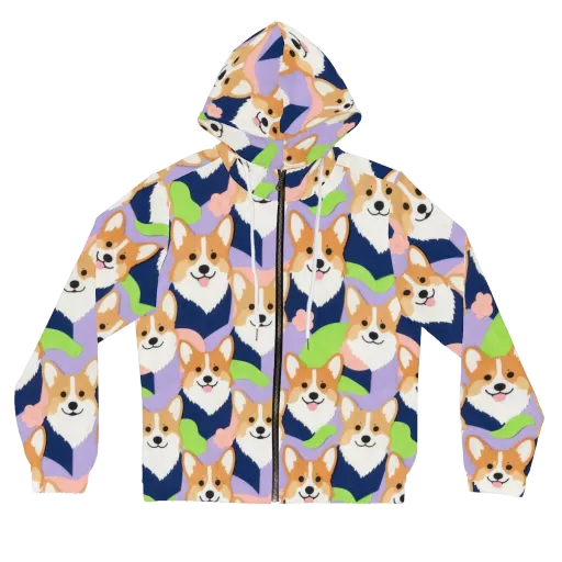Corgi Colorwave on a Women's Full-Zip Hoodie