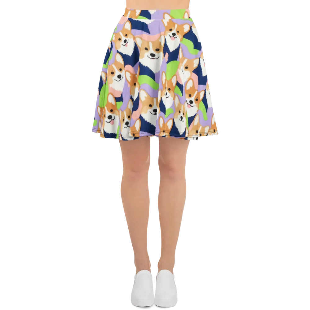 Corgi Colorwave on Skater Skirt — Front