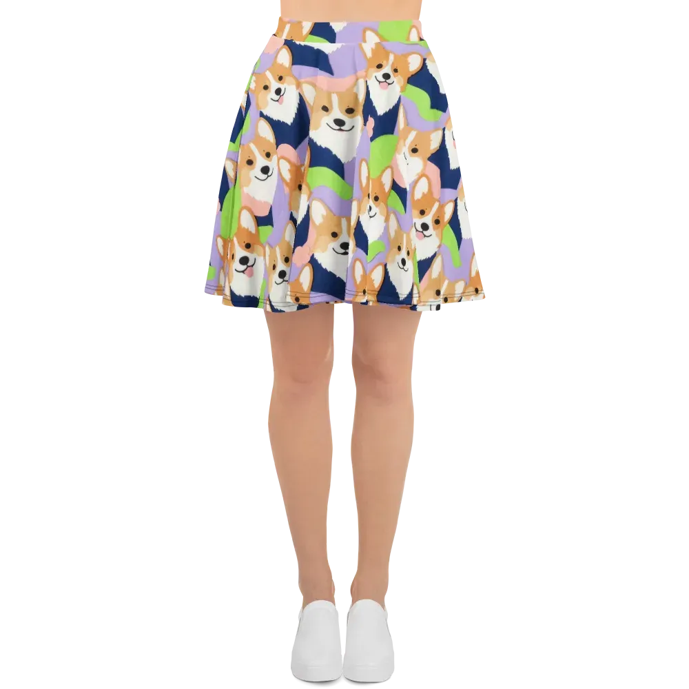 Corgi Colorwave on Skater Skirt — Front