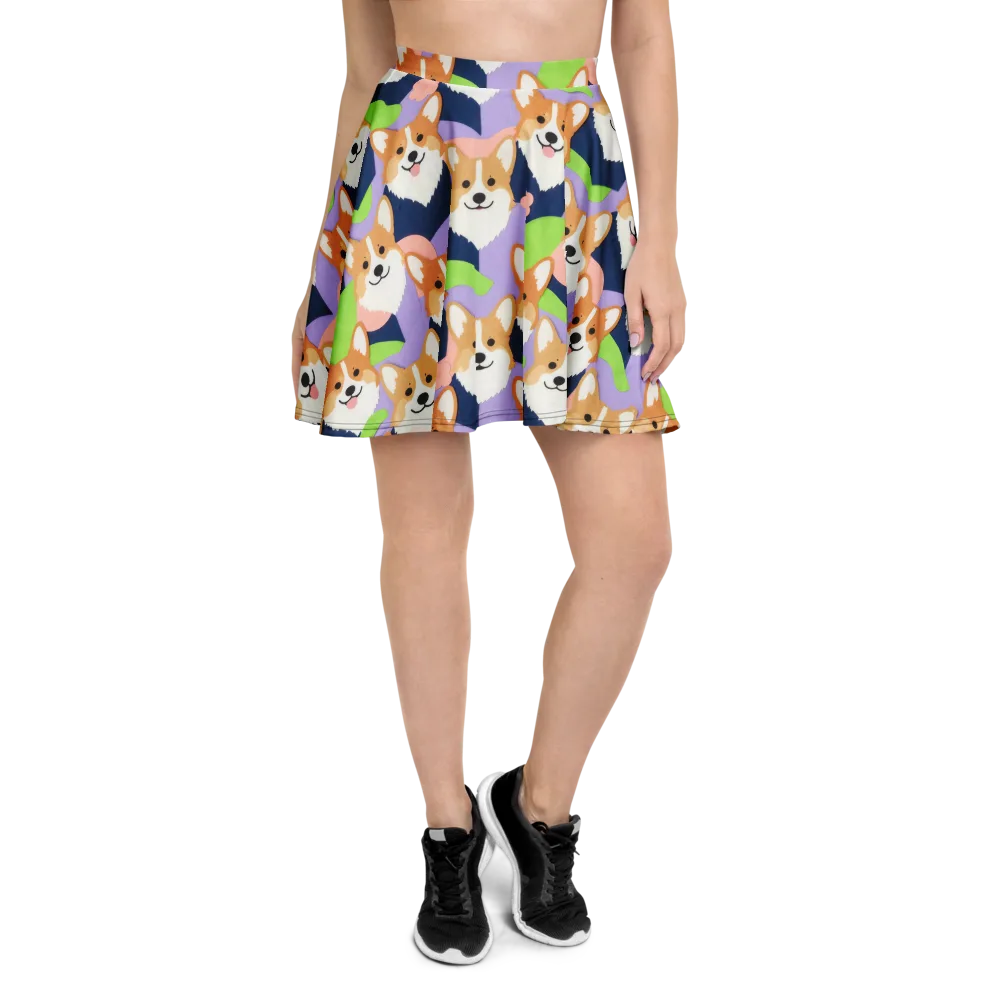 Corgi Colorwave on Skater Skirt — Front