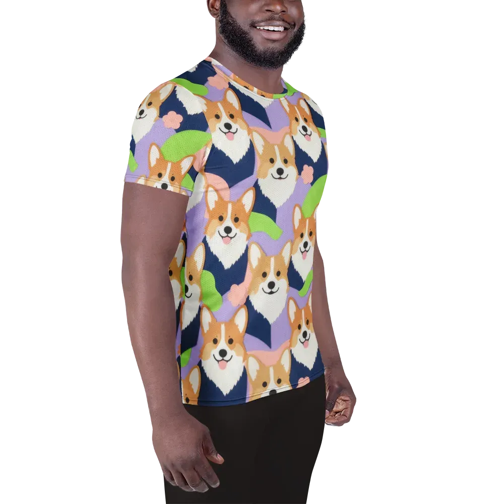 Corgi Colorwave on Men's Athletic T-Shirt — Right