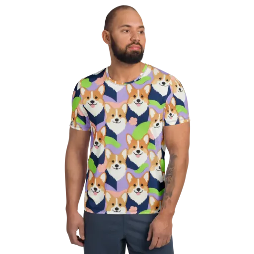 Corgi Colorwave on a Men's Athletic T-Shirt