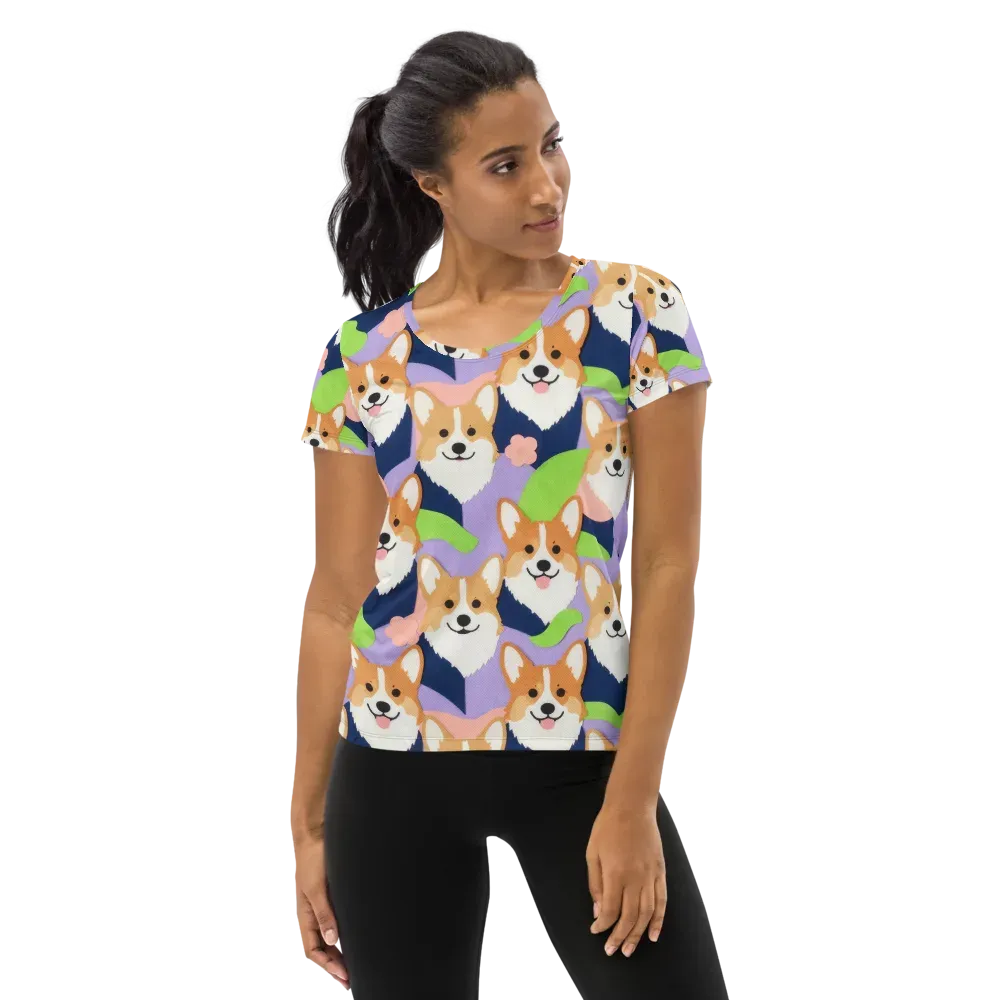 Corgi Colorwave on Women's Athletic T-Shirt — Front