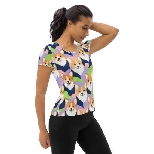 Corgi Colorwave on a Women's Athletic T-Shirt