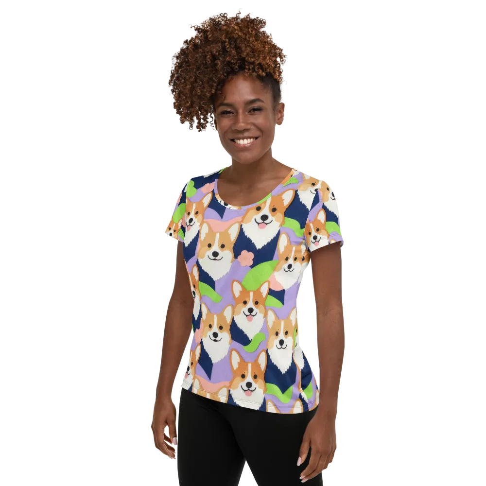 Corgi Colorwave on Women's Athletic T-Shirt — Left