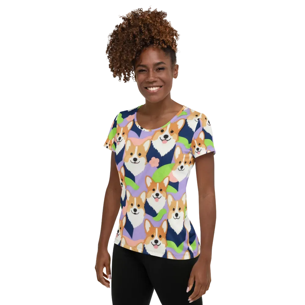 Corgi Colorwave on Women's Athletic T-Shirt — Left