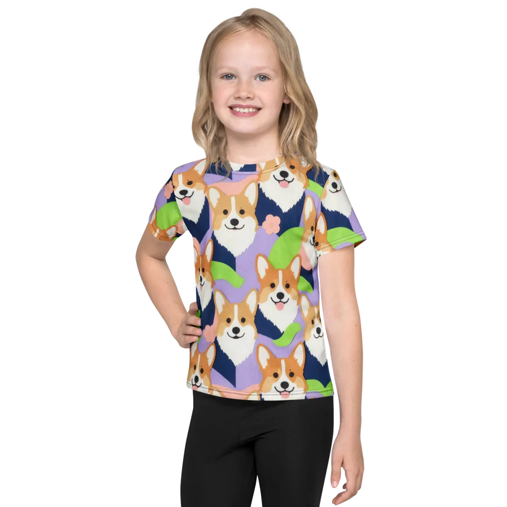 Corgi Colorwave on Kids Crew Neck T-Shirt — Front