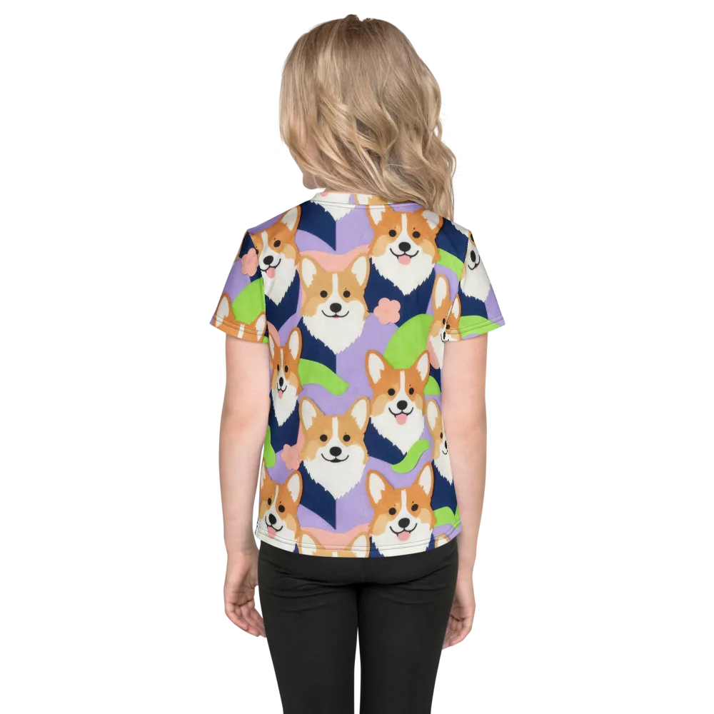 Corgi Colorwave on Kids Crew Neck T-Shirt — Back