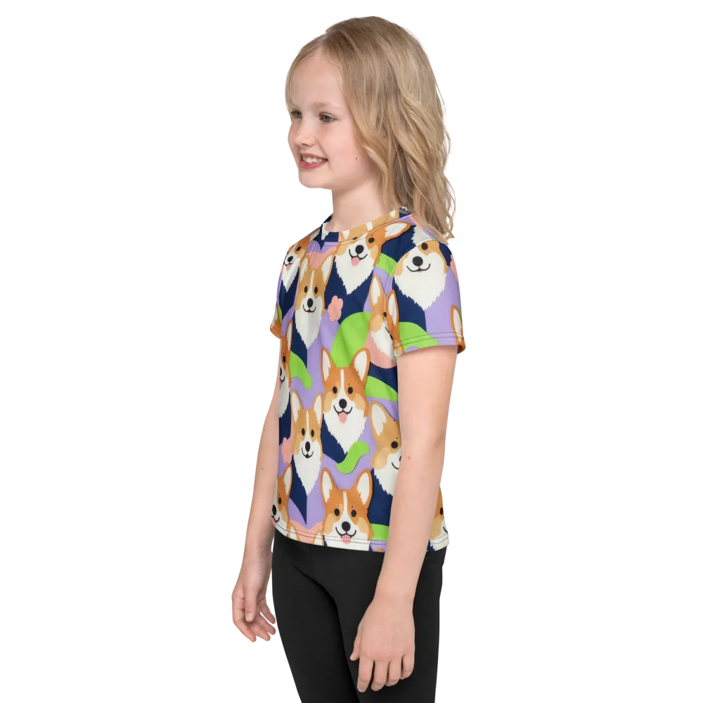 Corgi Colorwave on Kids Crew Neck T-Shirt — Left