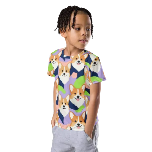 Corgi Colorwave on a Kids Crew Neck T-Shirt
