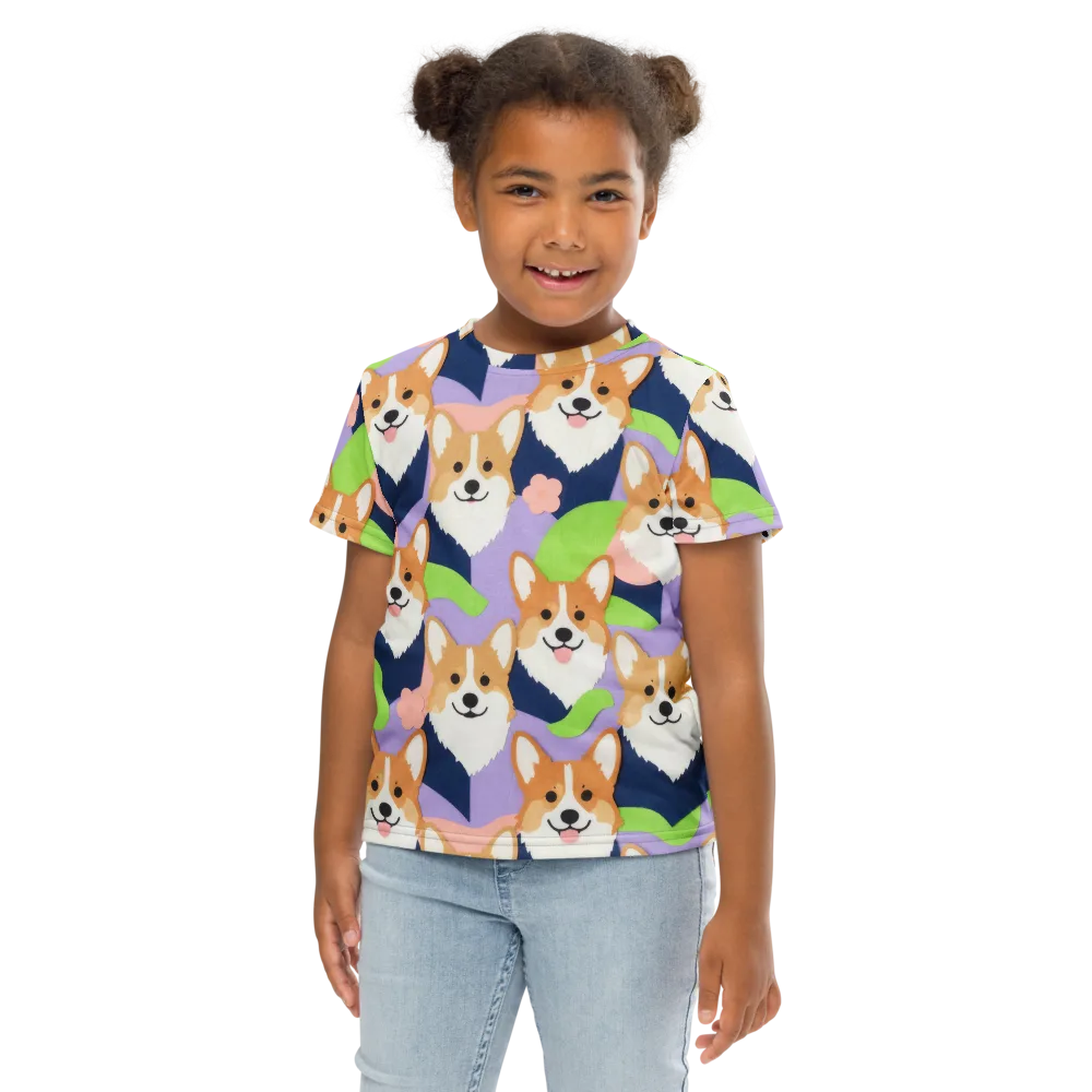 Corgi Colorwave on Kids Crew Neck T-Shirt — Front