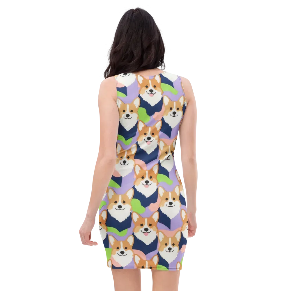 Corgi Colorwave on Bodycon Dress — Back