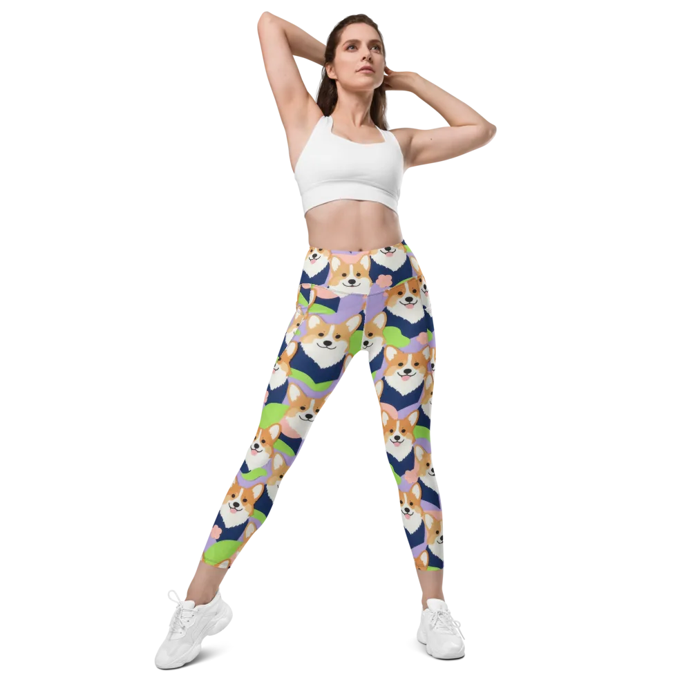 Corgi Colorwave on Leggings with Pockets — Front