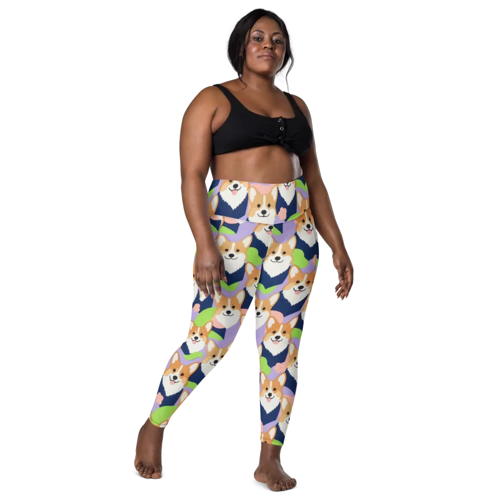 Corgi Colorwave on Leggings with Pockets — Front