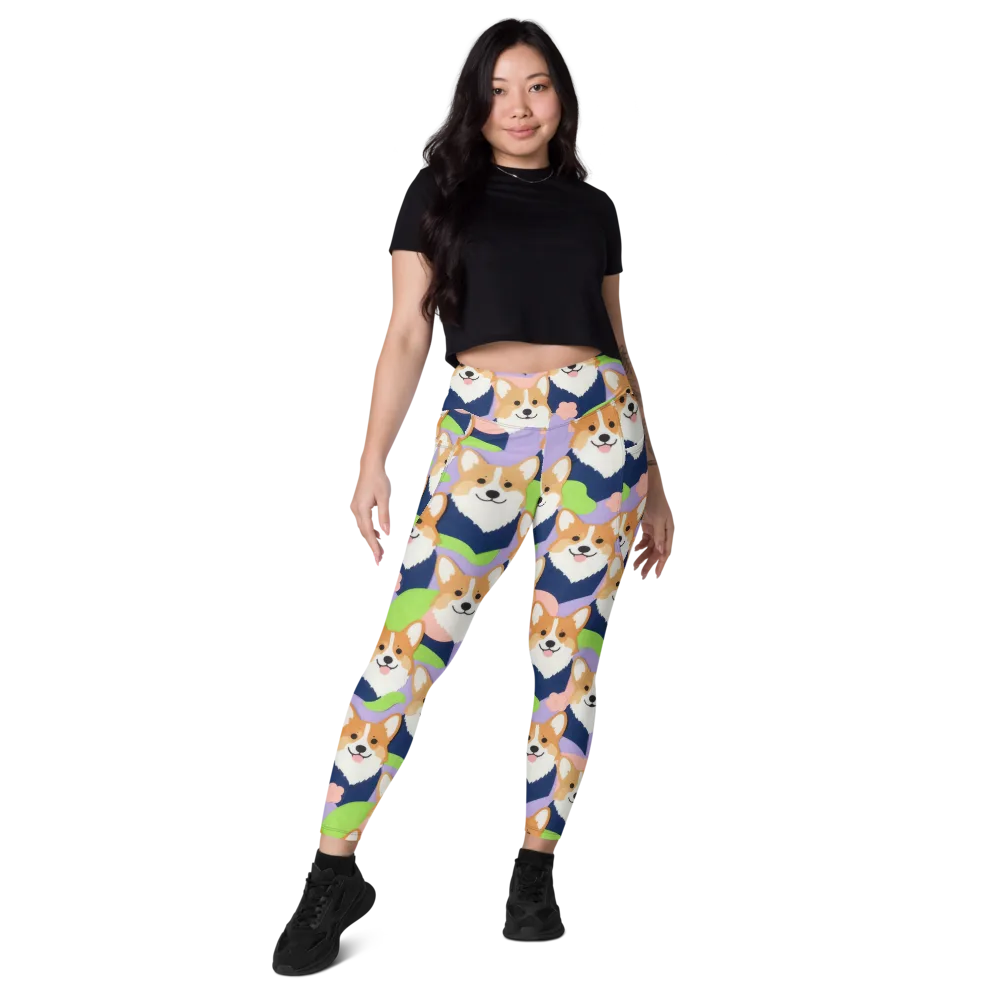 Corgi Colorwave on Leggings with Pockets — Front