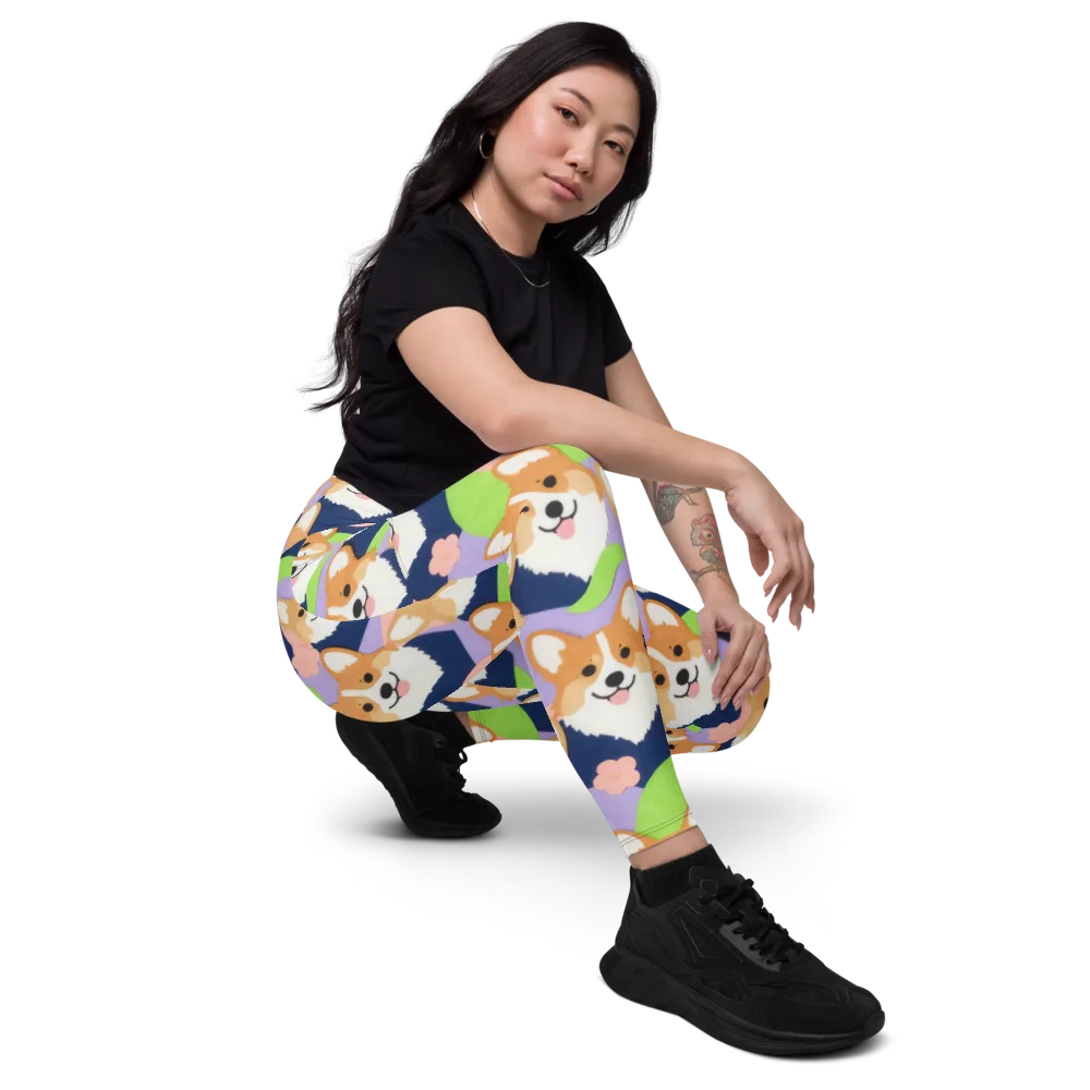 Corgi Colorwave on Leggings with Pockets — Right Front
