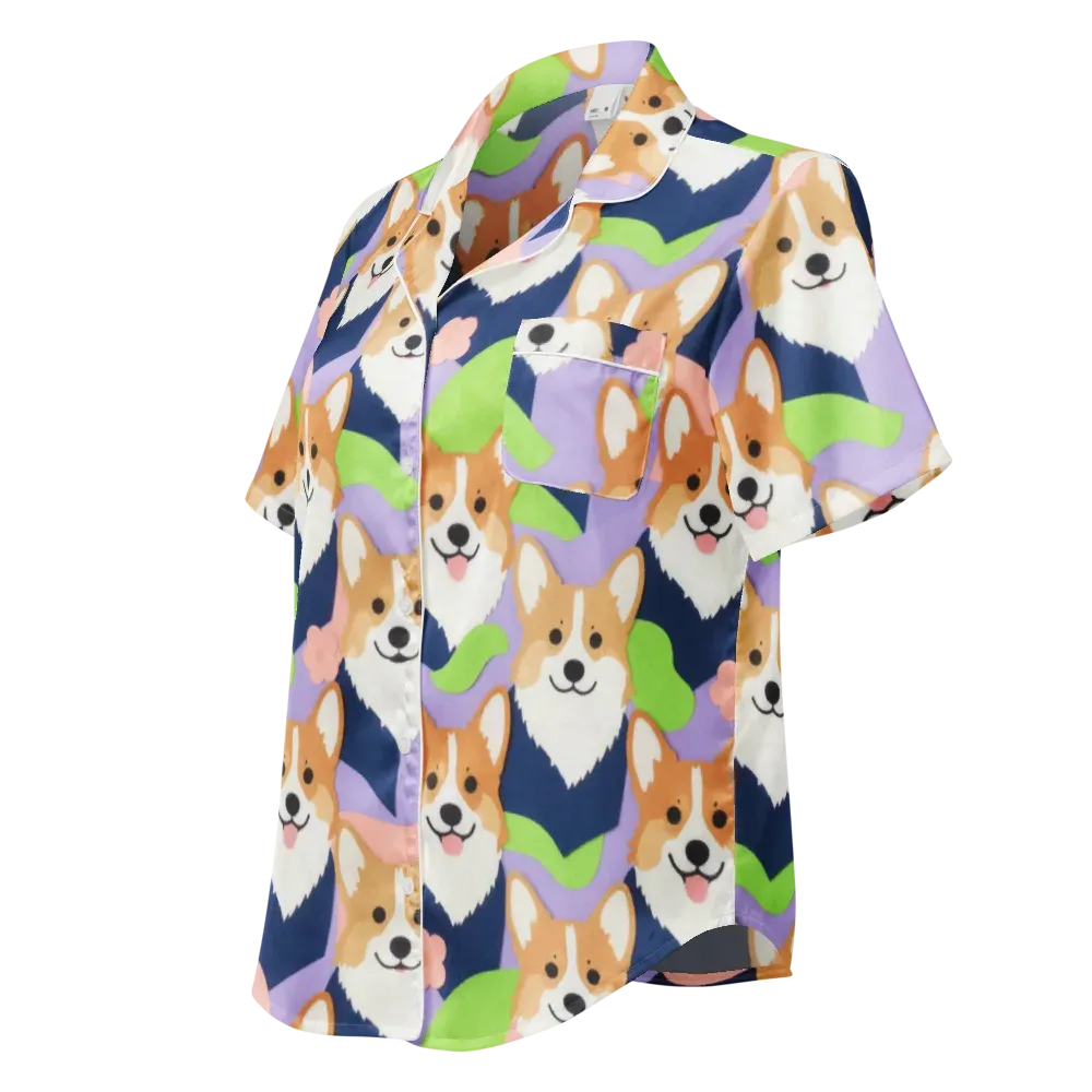 Corgi Colorwave on Women's Short Sleeve Pajama Top — Left Front