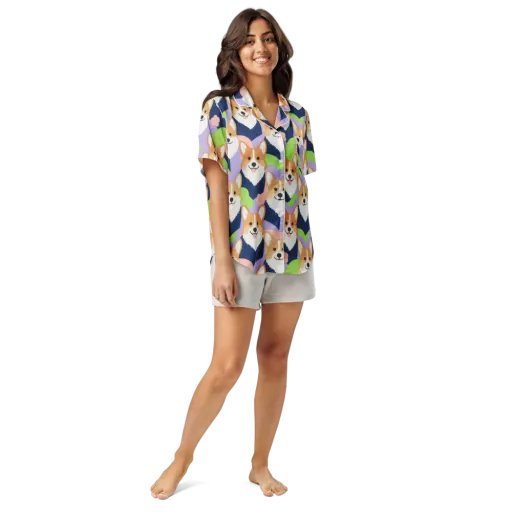 Corgi Colorwave on a Women's Short Sleeve Pajama Top
