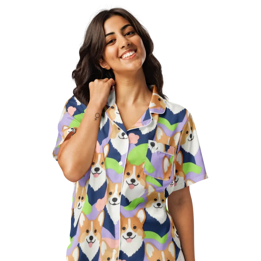 Corgi Colorwave on Women's Short Sleeve Pajama Top — Front
