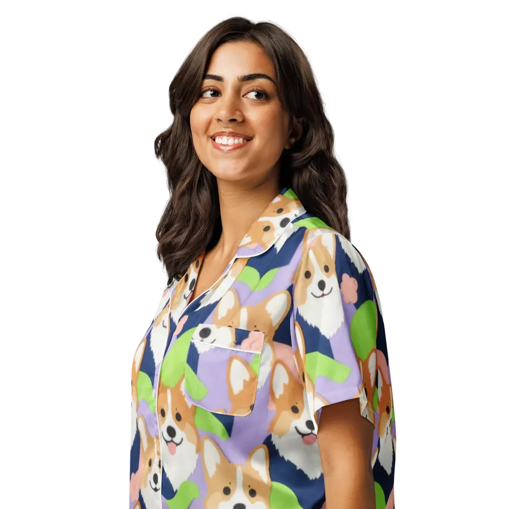 Corgi Colorwave on Women's Short Sleeve Pajama Top — Left Front