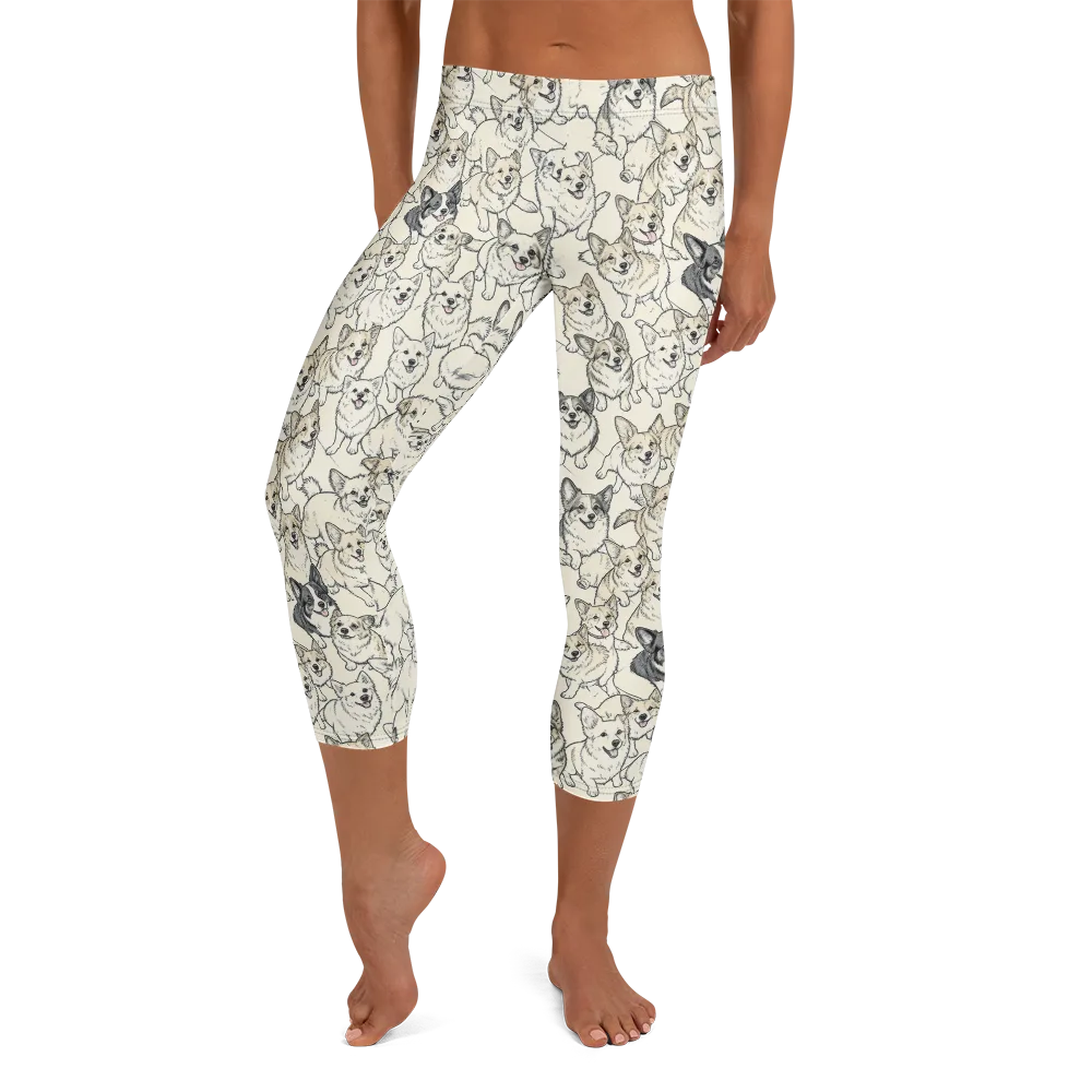 Corgi Chorus on Capri Leggings — Front