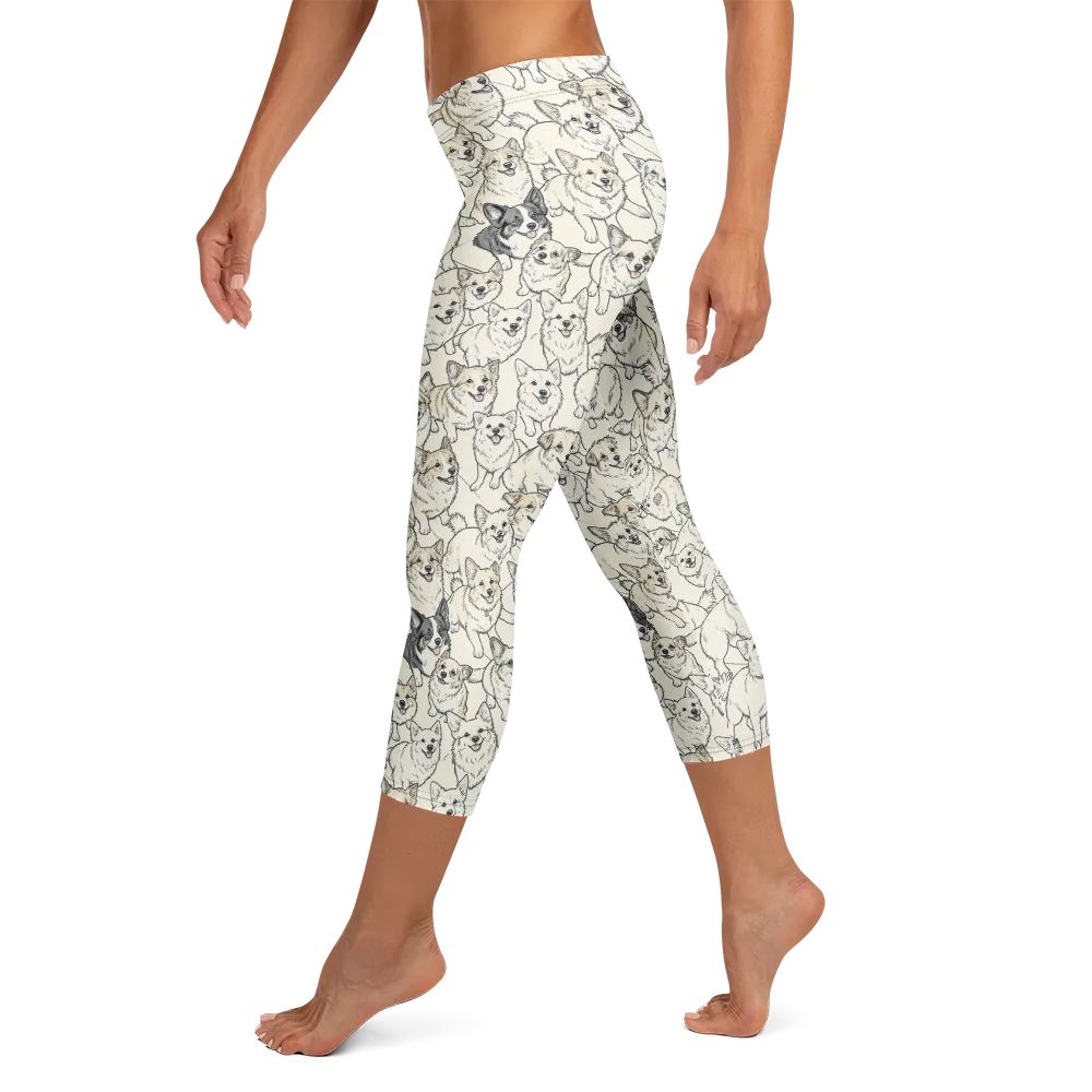 Corgi Chorus on Capri Leggings — Left