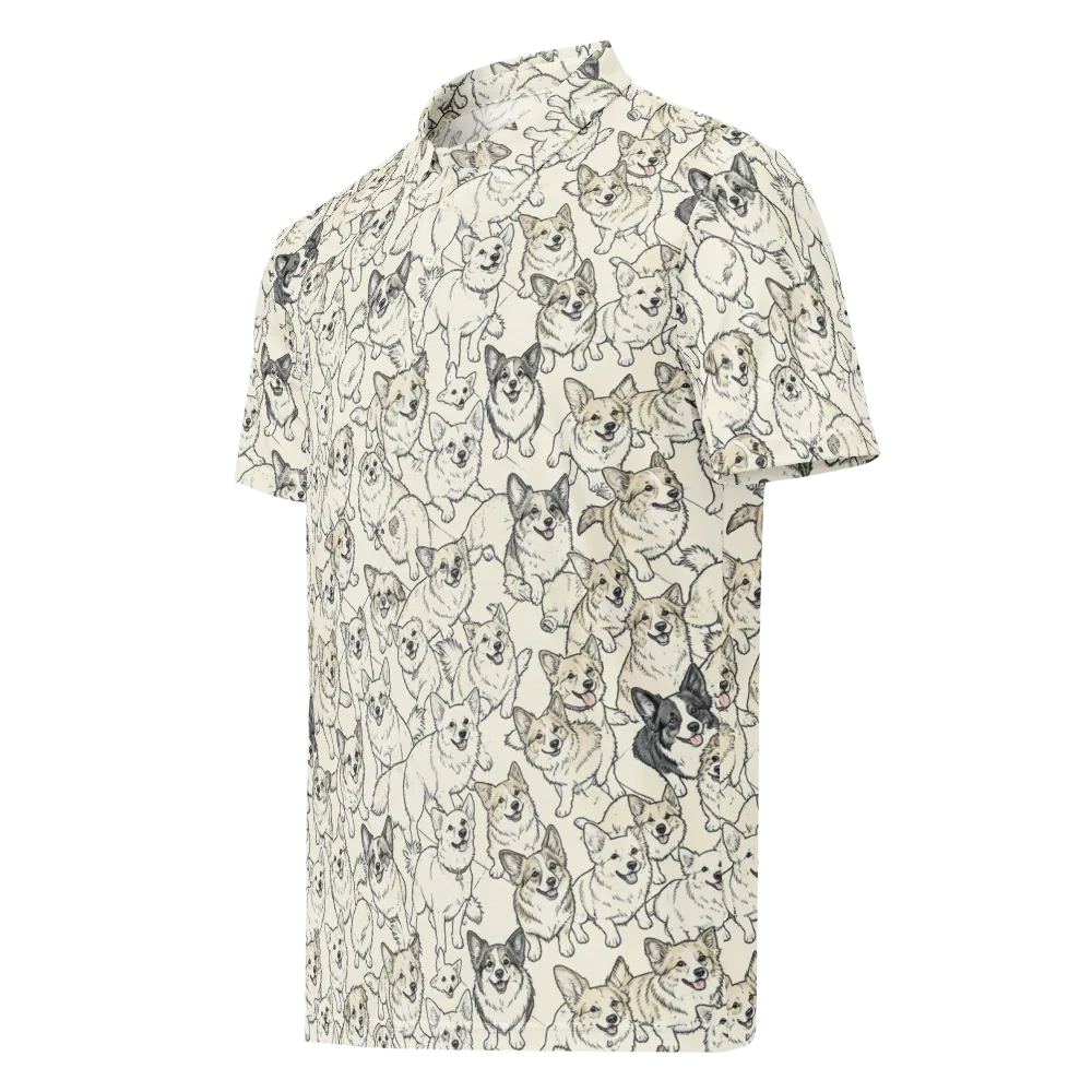 Corgi Chorus on Men's Slim Fit Polo Shirt — Left Front