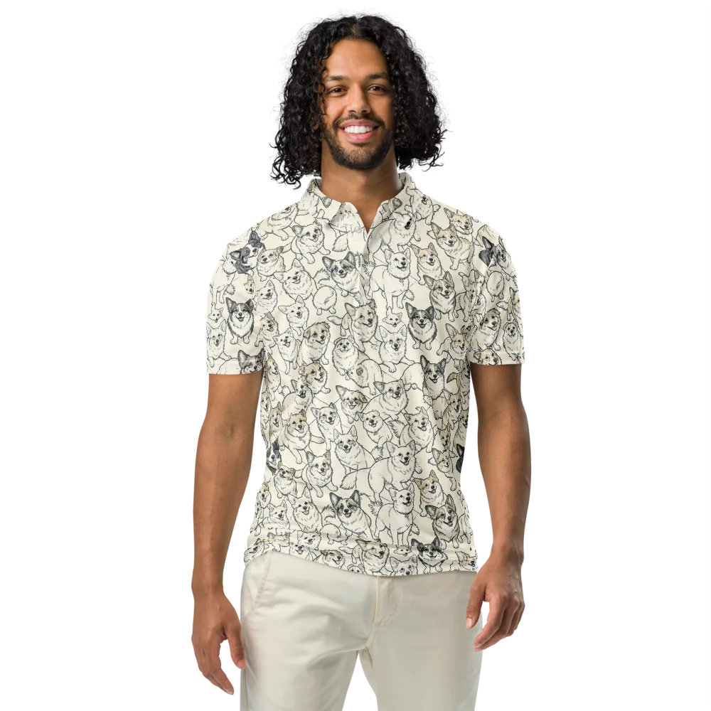 Corgi Chorus on Men's Slim Fit Polo Shirt — Front