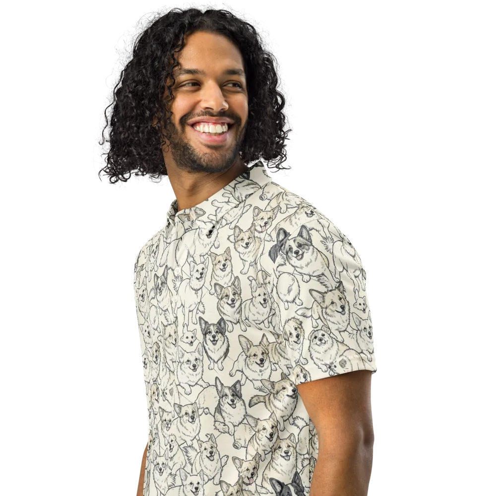 Corgi Chorus on Men's Slim Fit Polo Shirt — Left Front