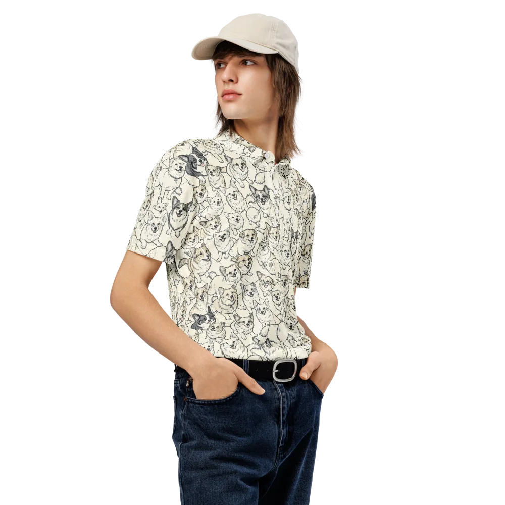 Corgi Chorus on Men's Slim Fit Polo Shirt — Right Front