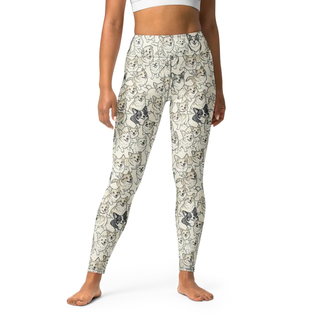 Corgi Chorus on Yoga Leggings — Front