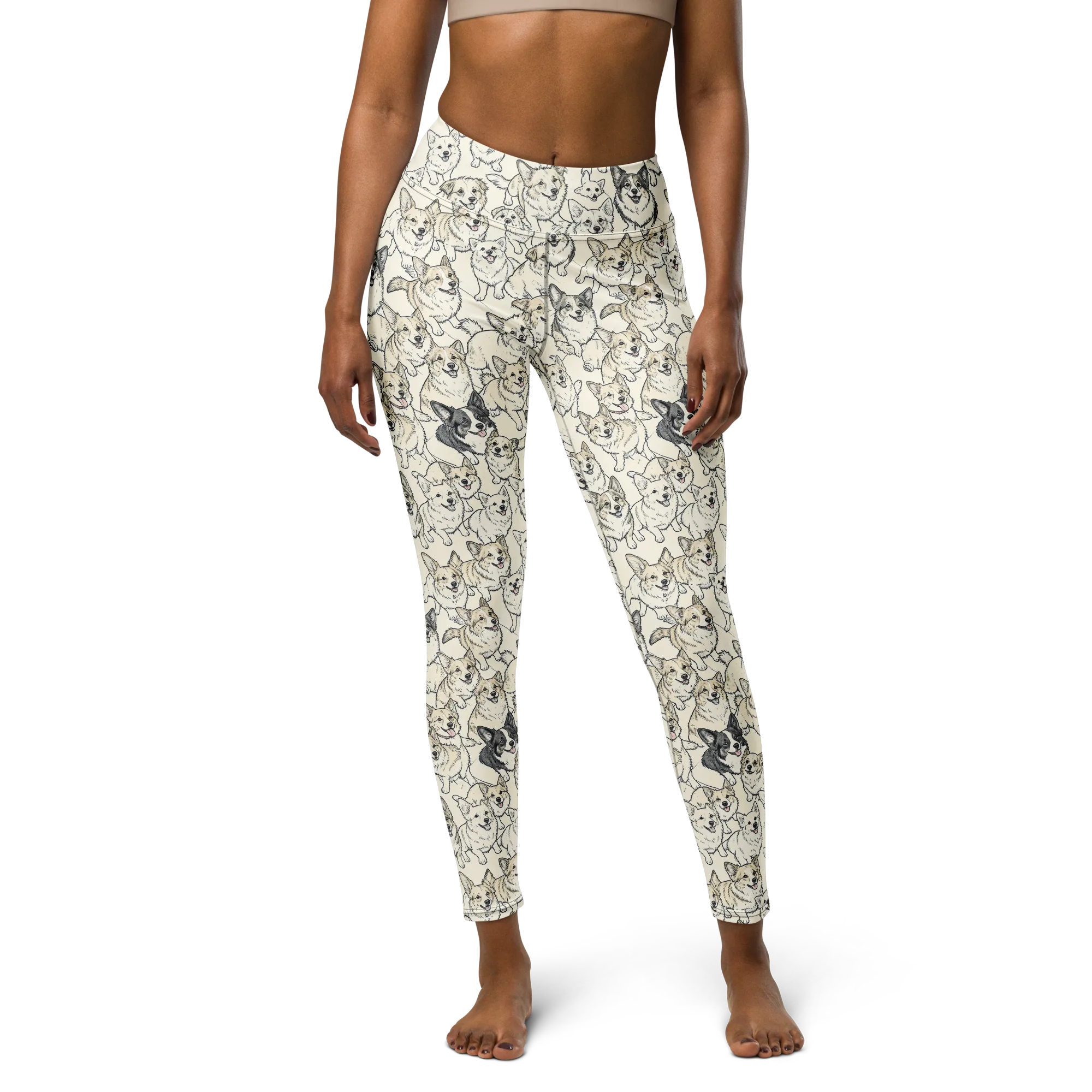 Corgi Chorus on Yoga Leggings — Front