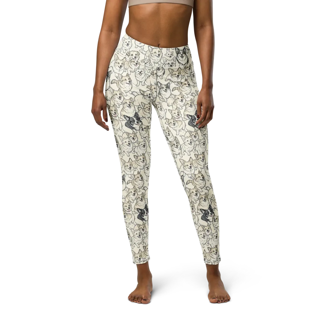 Corgi Chorus on Yoga Leggings — Front