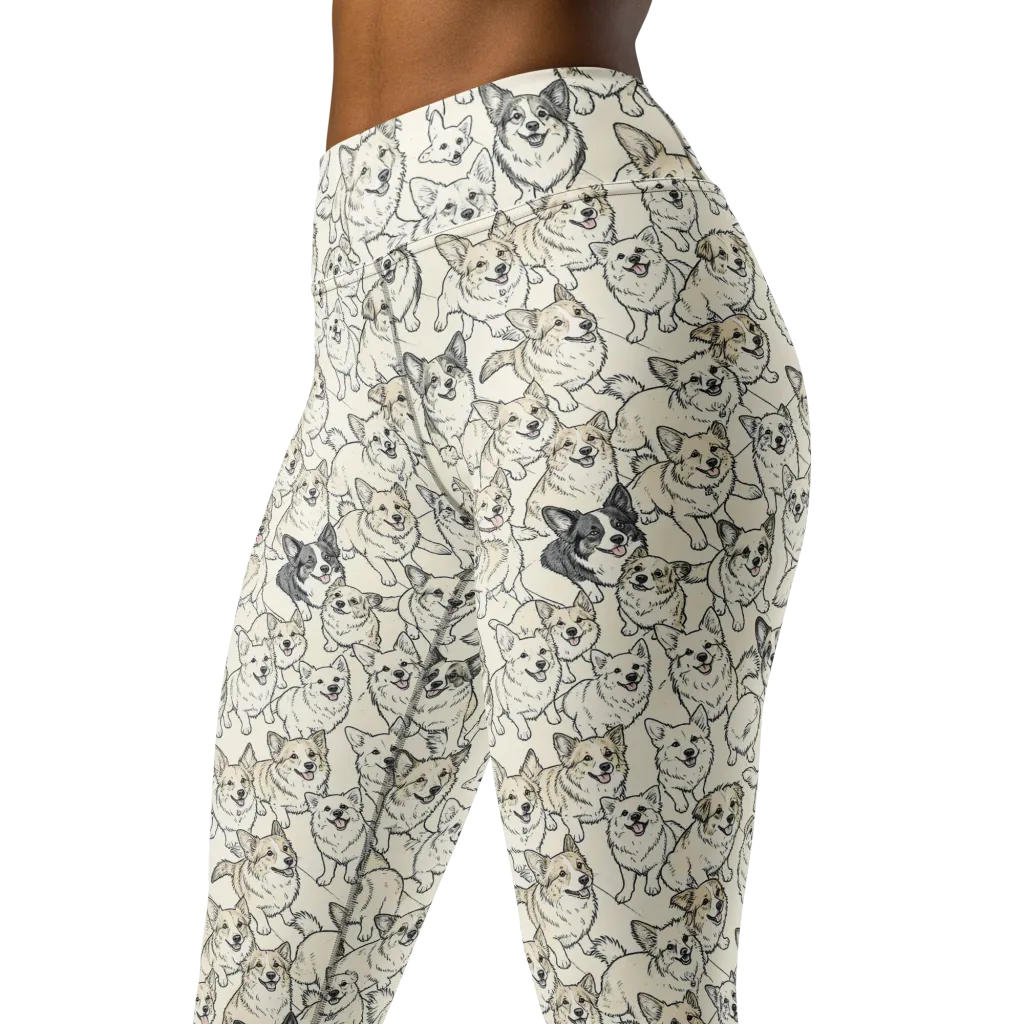 Corgi Chorus on Yoga Leggings — Left Front