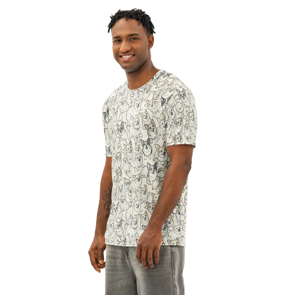 Corgi Chorus on Men's Cotton Crew Neck T-Shirt — Left Front