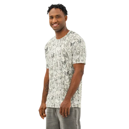 Corgi Chorus on a Men's Cotton Crew Neck T-Shirt