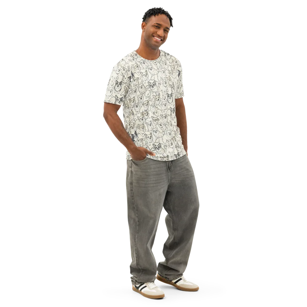 Corgi Chorus on Men's Cotton Crew Neck T-Shirt — Right Front