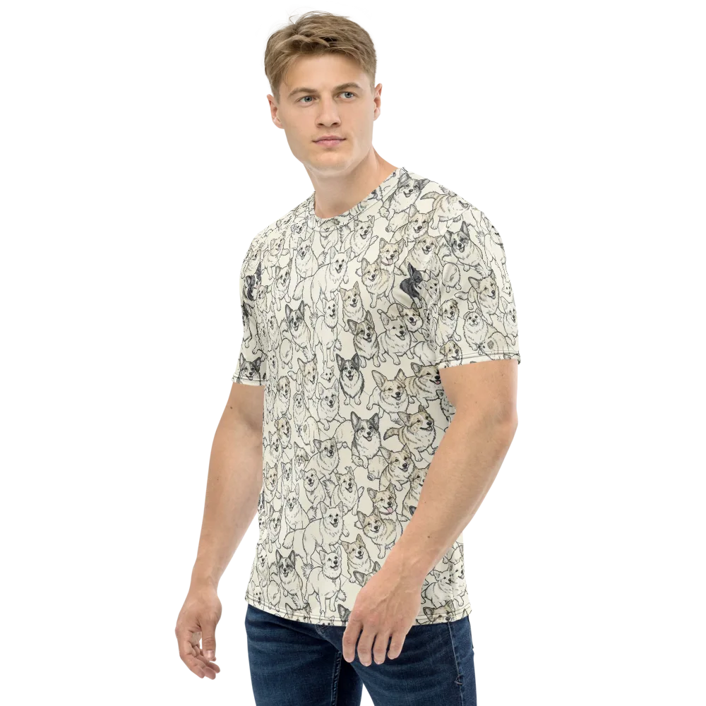 Corgi Chorus on Men's Crew Neck T-Shirt — Left