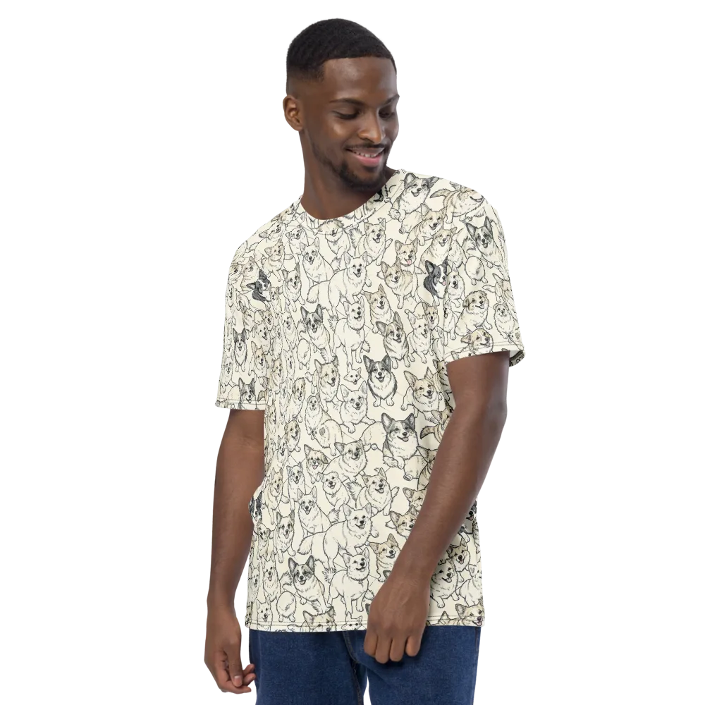 Corgi Chorus on Men's Crew Neck T-Shirt — Left