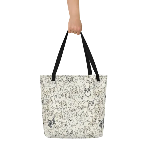 Corgi Chorus on a Large Tote Bag W/ Pocket