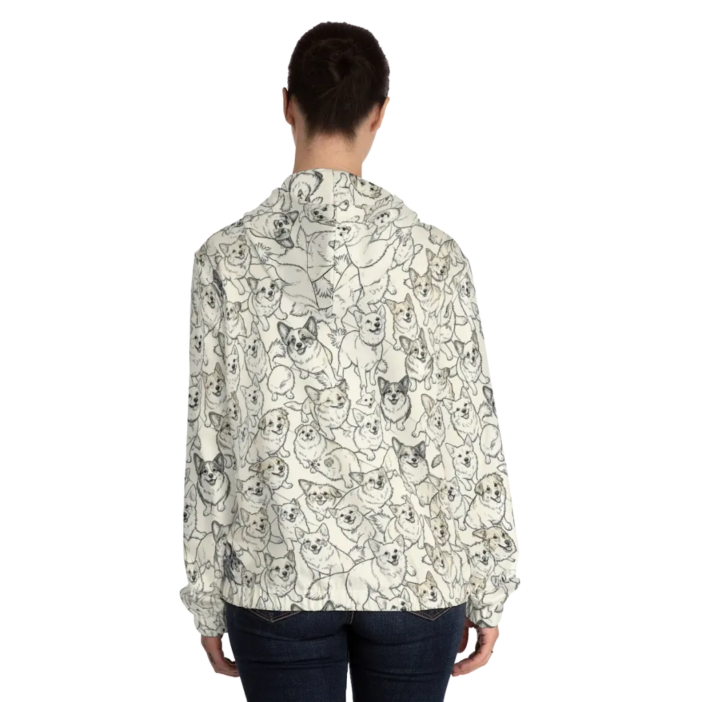 Corgi Chorus on Women's Full-Zip Hoodie — Back On Person