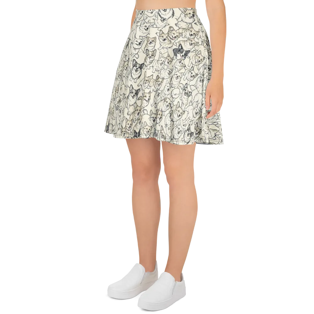 Corgi Chorus on Skater Skirt — Left