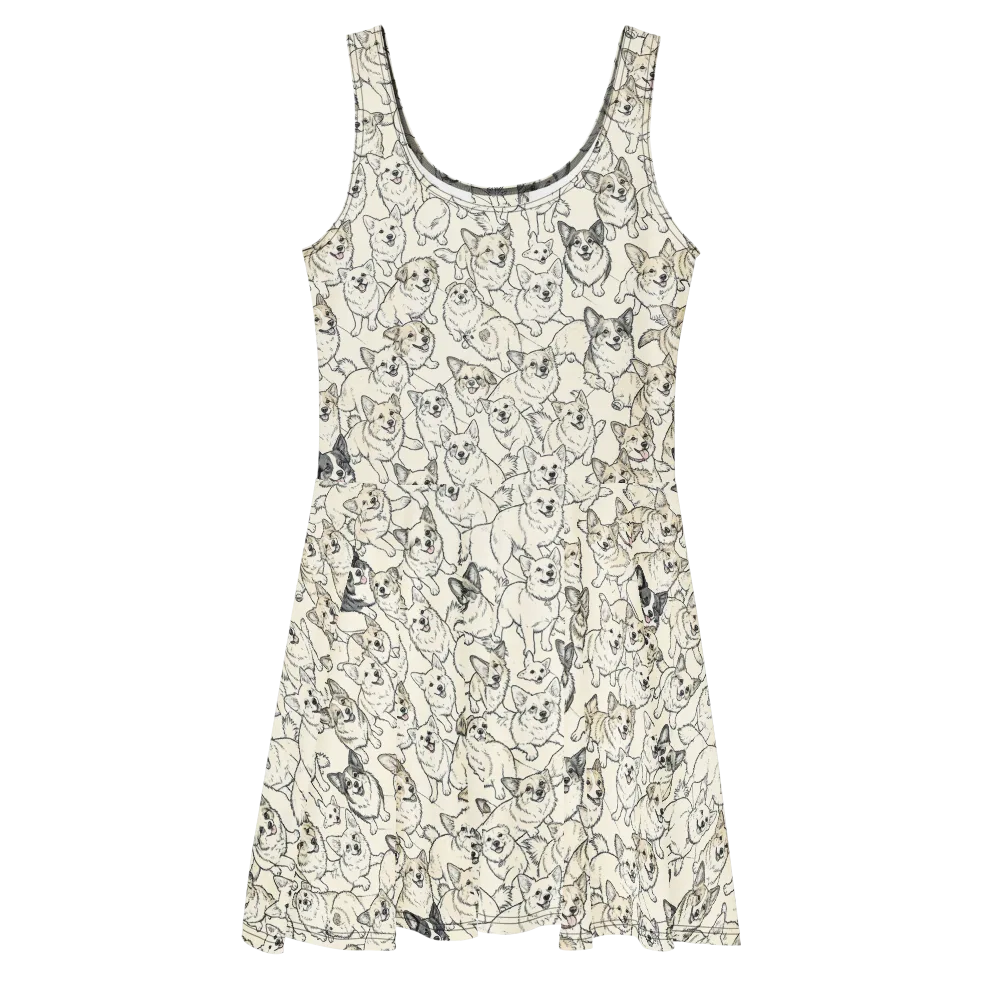Corgi Chorus on Skater Dress — Front